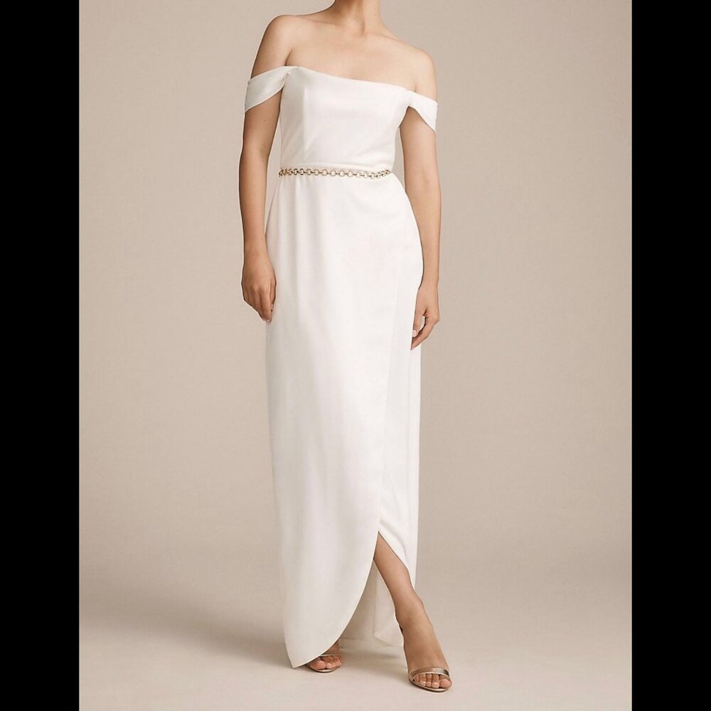 BHLDN Ivory Off-The-Shoulder Satin Maxi Dress